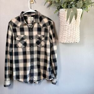 American Eagle Outfitters Plaid Check Shirt Mens Sz L Pearl Snap Chest Pocket LS